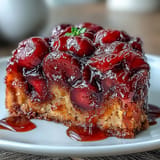 Sweet cherries and almond flavors shine in this golden, tender cake, crowned with a glossy caramelized fruit layer.  