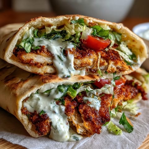 Golden crispy chicken Caesar pita pockets bursting with fresh greens.
