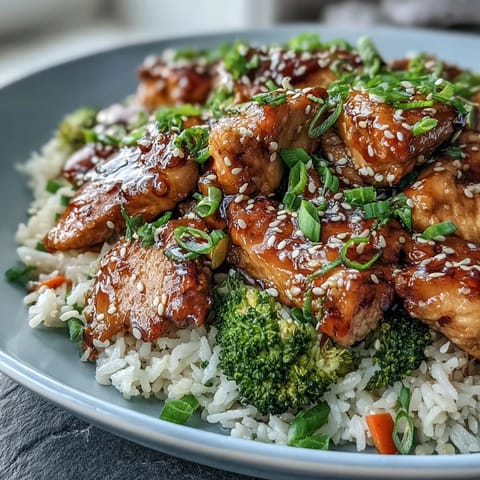 Savory One Pan Honey Garlic Chicken Broccoli Rice served in a skillet, garnished with green onions and sesame seeds, perfect for busy weeknight dinners.