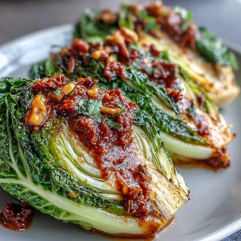 Roasted cabbage wedges glazed with olive oil and smoky paprika, ready for the winter romesco sauce.