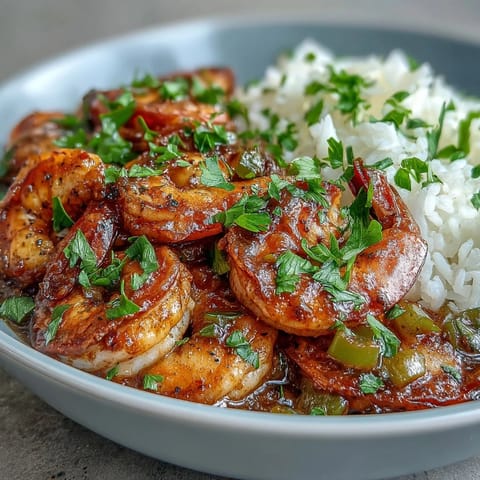 Steam rises from a hearty serving of Classic New Orleans Étouffée, featuring a robust, chocolate-colored roux base loaded with fresh trinity vegetables and plump, succulent shrimp.