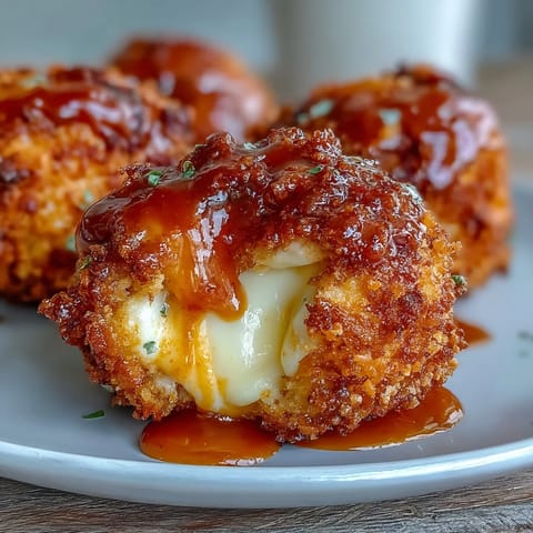 Baked Buffalo Chicken Bacon Mozzarella Bombs served with blue cheese dip on a rustic platter.
