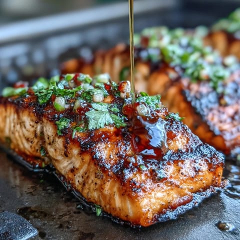 Grilled salmon with strawberry salsa, a fresh and colorful spring dinner bursting with vibrant flavors and juicy fruit topping.  