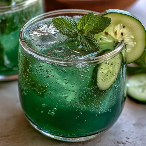 Vibrant green detox cucumber mint agua fresca in a glass with cucumber slices and fresh mint garnish.