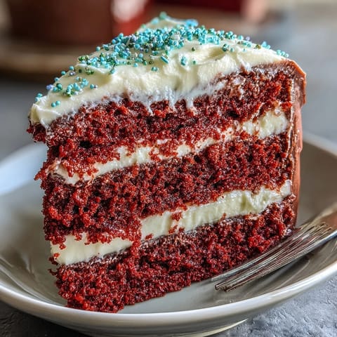 Decadent Juneteenth Red Velvet Cake, boasting rich cocoa and fluffy cream cheese frosting.