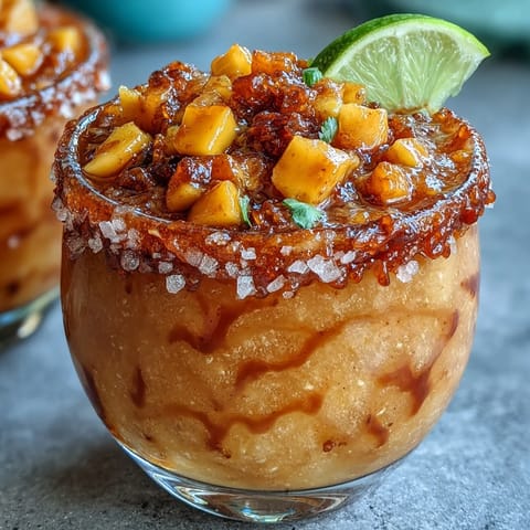 Vibrant Cinco de Mayo Mangonada Mocktail Cup layered with chamoy, lime, and spicy Tajín.