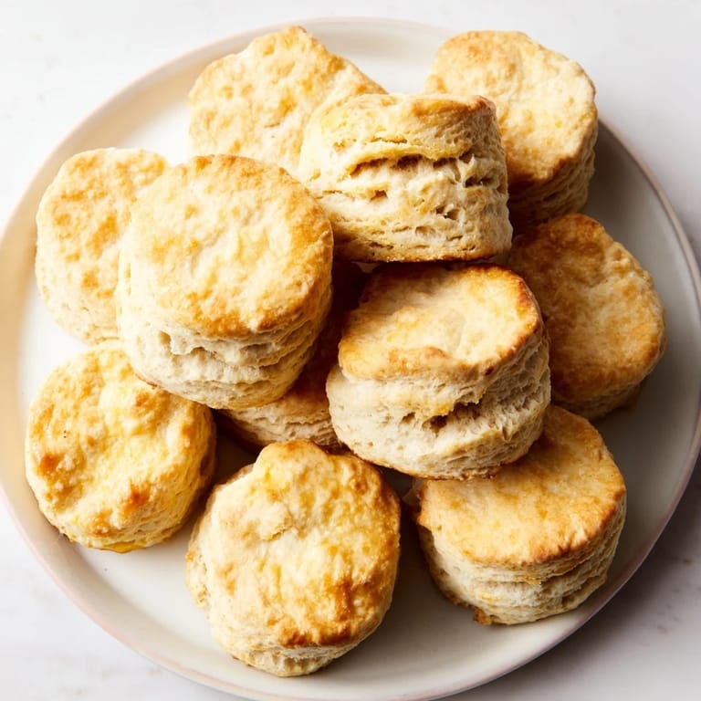 Close-up of golden brown buttermilk biscuits, promising a soft and buttery texture.