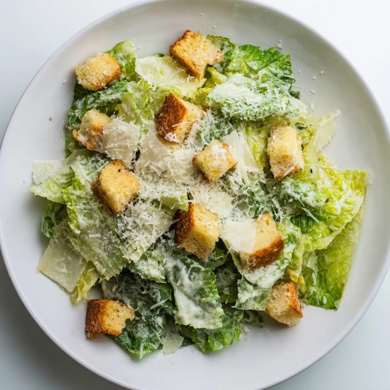 Close-up of a flavorful Caesar salad with grated Parmesan, perfect for a light lunch.
