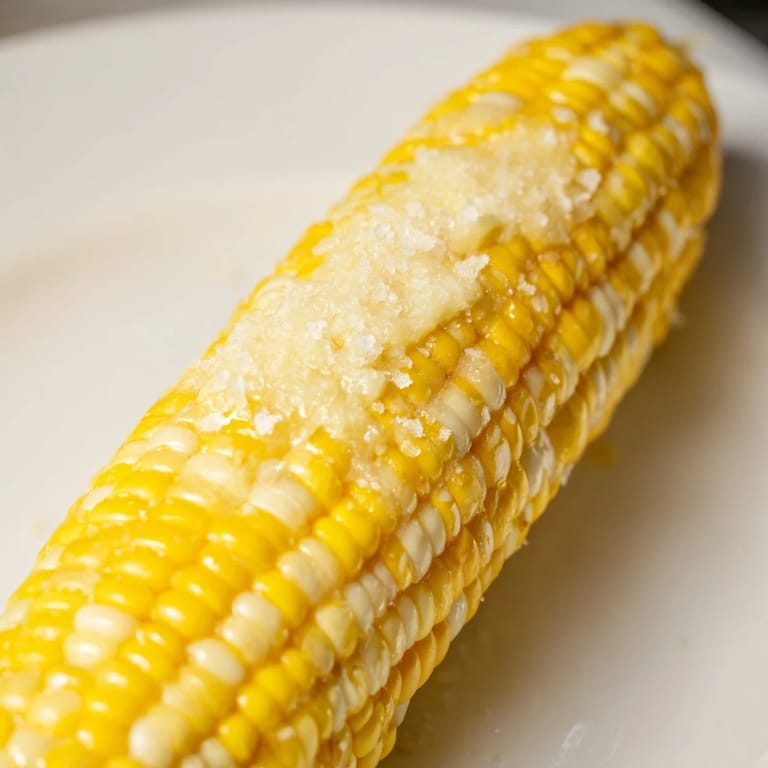 Grilled corn on the cob, slightly charred with delicious smoky flavor, served with melting butter.