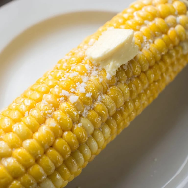 Freshly boiled corn on the cob, glistening with butter, a simple and satisfying American recipe.