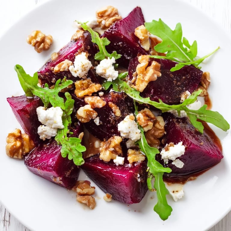 Golden toasted walnuts and a bright balsamic vinaigrette top this easy, fresh vegetarian side dish.  