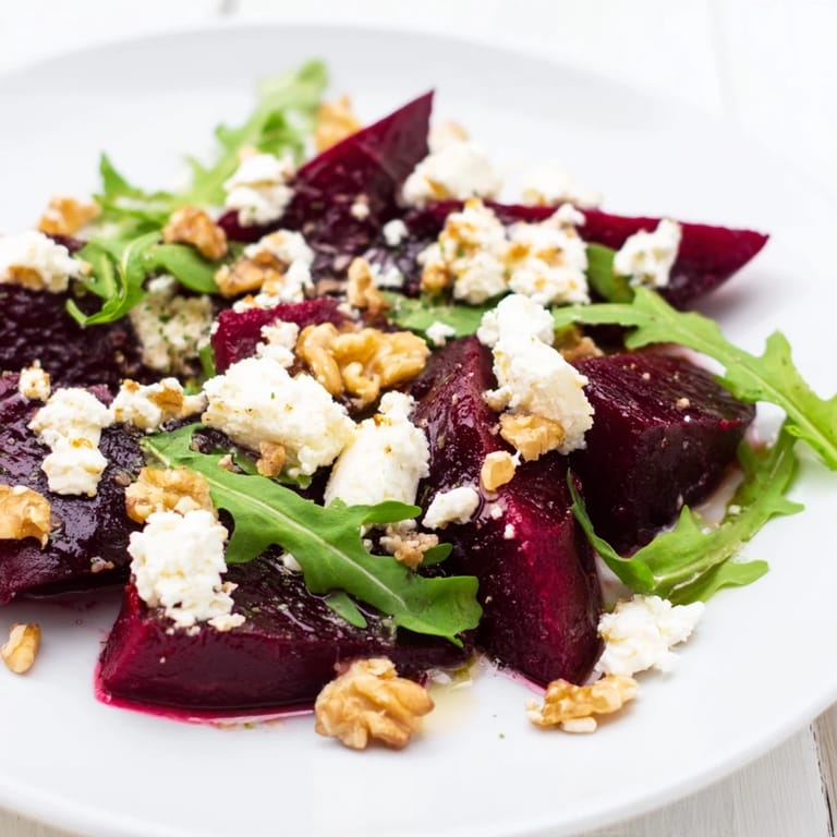 Serve this colorful roasted beet goat cheese salad as a light lunch or elegant dinner salad.