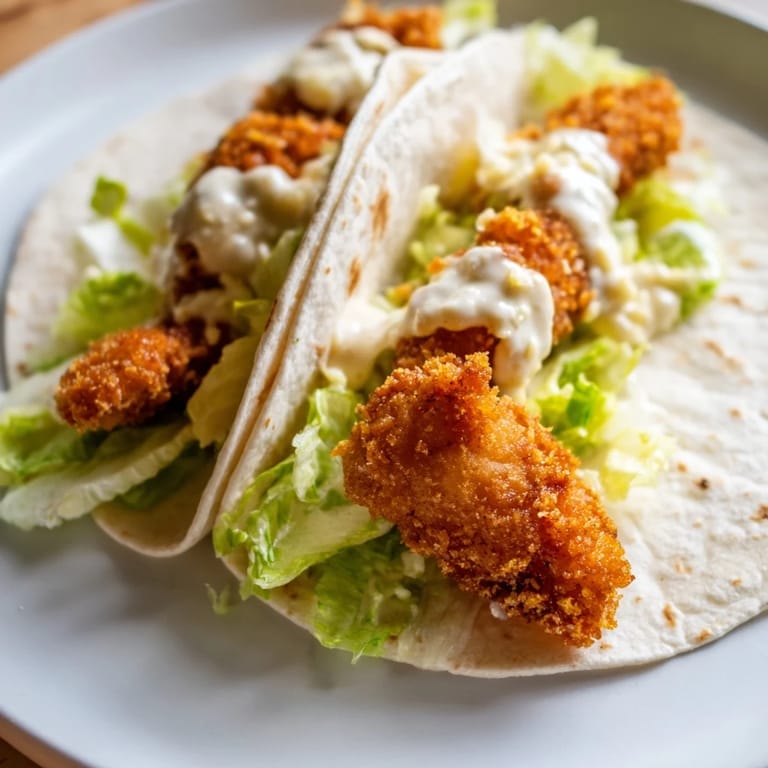 Freshly fried Crispy Chicken Caesar Wrap stuffed with juicy chicken strips, crisp lettuce, and grated Parmesan in a soft tortilla.