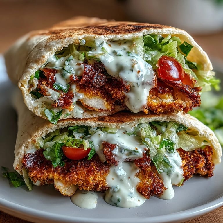Tender air-fried chicken Caesar pita, a flavorful lunch or dinner option.