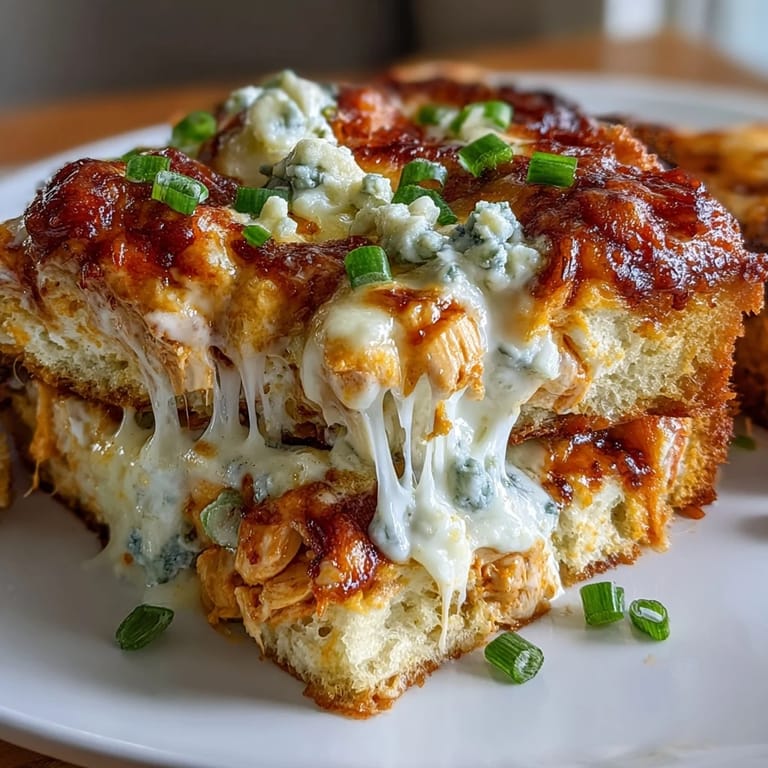 Creamy Buffalo Chicken Dip with shredded chicken and tangy hot sauce, garnished with fresh scallions. Ready to scoop with crunchy celery sticks for a classic bite.