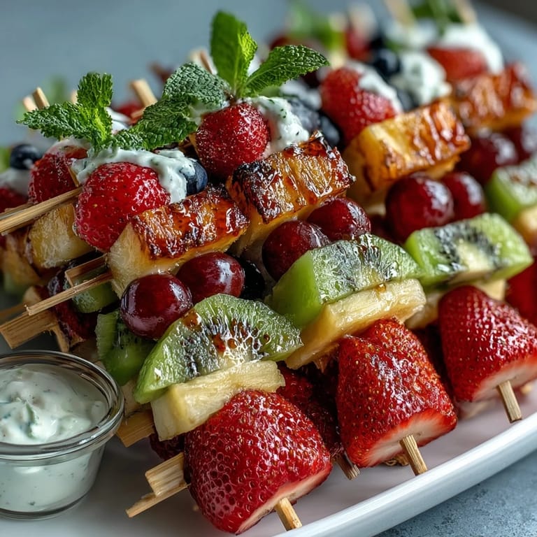 Fun Kid Lunch Bento Box with Fruit Skewers and Dip: playful bento box filled with rainbow fruit skewers, sweet yogurt dip, and kid-friendly sandwich bites for a nutritious lunch.