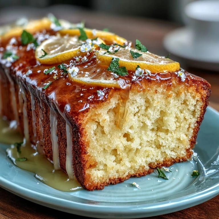 Zesty lemon cake topped with tangy drizzle and delicate edible flowers, perfect for Mothers Day dessert celebrations