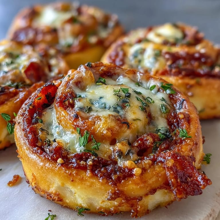 Crispy, golden pizza pinwheels with melted cheese, pepperoni, and Italian herbs, perfect for parties or snacks.  