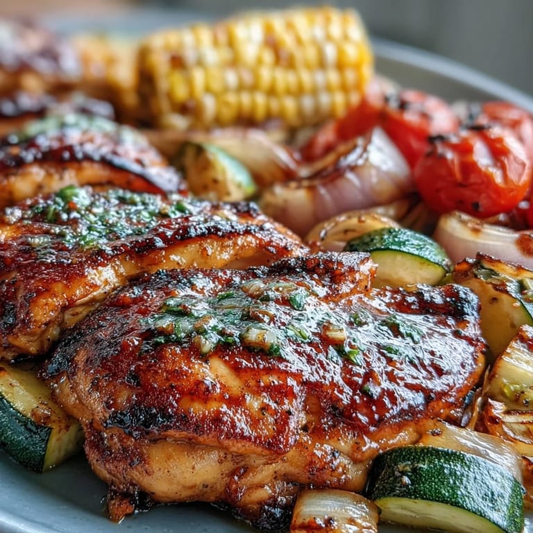Vibrant sheet pan chicken dinner with tender zucchini, sweet corn, and juicy chicken breasts, roasted to perfection.  