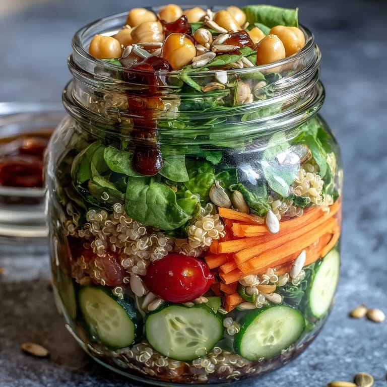 Nutritious layered salads in mason jars featuring spinach, cherry tomatoes, and feta for easy weekday meals.