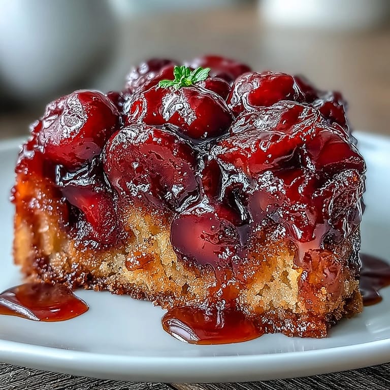 Sweet cherries and almond flavors shine in this golden, tender cake, crowned with a glossy caramelized fruit layer.  