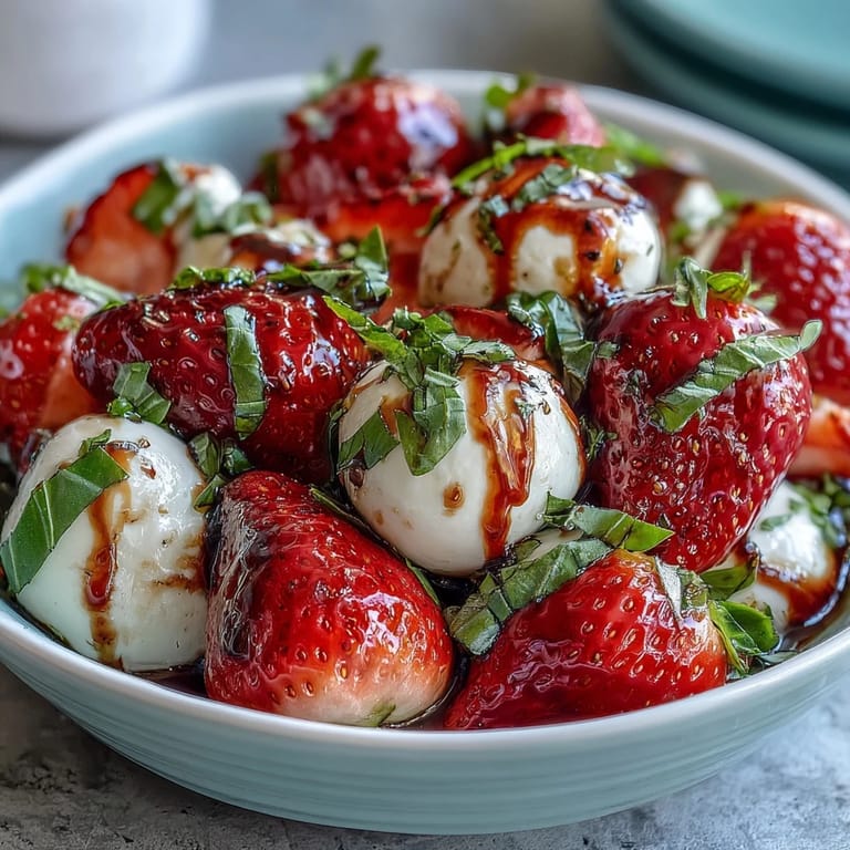 Juicy strawberries meet creamy mozzarella in this easy Fresh Strawberry Caprese Salad.