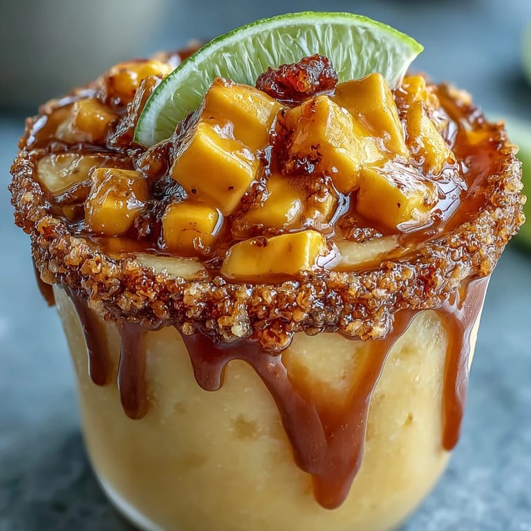 Frozen mango slush cup, a refreshing Cinco de Mayo Mangonada mocktail with sweet chamoy drizzle.