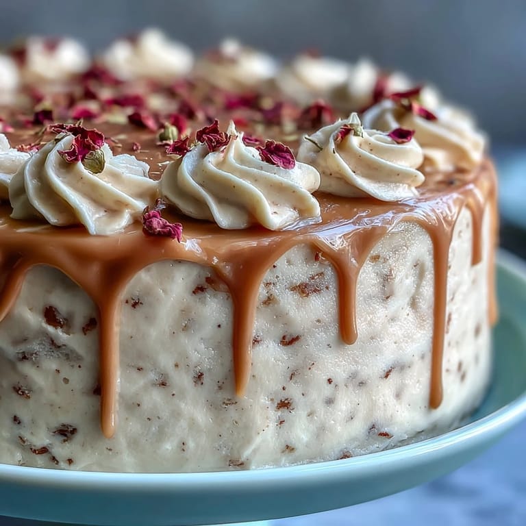 Elegant Rosé Velvet Cake, a perfect dessert with a beautiful golden cascade.