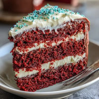 Decadent Juneteenth Red Velvet Cake, boasting rich cocoa and fluffy cream cheese frosting.